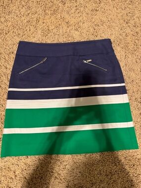 Anne Klein Navy, Green and White Striped Mini Skirt
